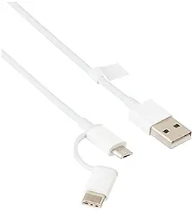 MI 2-in-1 USB Type C Cable (Micro USB to Type C) 30cm for Smartphone, Headphone, Laptop (White)