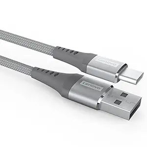 Lenovo USB A to Type-C Tangle-free  Aramid fiber braided 1.2m cable with 4A Fast charging & 480 MBPS data transmission, certified 10000+ bend lifespan, Metallic Grey