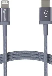 Amazonbasics Nylon Braided Usb-C To Lightning Cable, Fast Charging Mfi Certified Smartphone, Iphone Charger (6-Foot, Dark Grey)