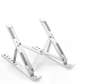 STRIFF Laptop Tabletop Stand, Fold-Up, Adjustable, Ventilated, Portable Holder for Desk, Aluminum Foldable Laptop Ergonomic Compatibility with up to 15.6-inch Laptop, All Mac, Tab, and Mobile (Silver)
