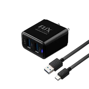 FLiX Usb Charger,Flix (Beetel) Bolt 2.4 Dual Poart,5V/2.4A/12W Usb Wall Charger Fast Charging,Adapter For Android/Iphone 11/Xs/Xs Max/Xr/X/8/7/6/Plus,Ipad Pro/Air 2/Mini 3/4,Samsung S4/S5 & More-Black