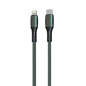 Portronics Konnect CL 20W POR-1067 Type-C to 8 Pin USB 1.2M Cable with Power Delivery & 3A Quick Charge Support, Nylon Braided for All Type-C and 8 Pin Devices, Green