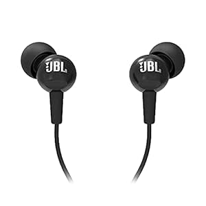 JBL C100SI Wired In Ear Headphones with Mic, JBL Pure Bass Sound, One Button Multi-function Remote, Angled Buds for Comfort fit (Black)