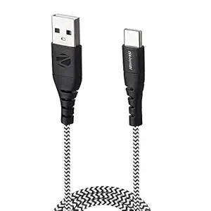 Zebronics CU3100V Fast charging Type C cable with QC 18W support, 3A max capacity, 1 meter braided cable, Data transfer and Superior durability (Braided Black + White)
