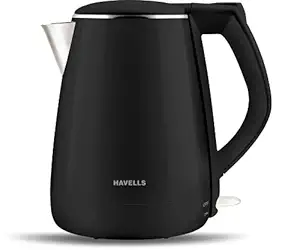 Havells Aqua Plus 1.2 litre Double Wall Kettle / 304 Stainless Steel Inner Body / Cool touch outer body / Wider mouth/ 2 Year warranty (Black, 1500 Watt)