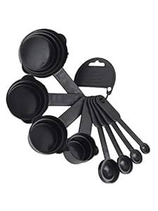 Abode Kitchen Essential Measuring Cup & Spoon for Spices | for Cooking and Baking Cake | Multipurpose Tablespoon Cups with Ring Holder | (Black)