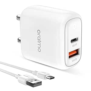 Oraimo 18W USB & Type-C Dual Output Super Fast Charger Wall Adapter PE2.0&Quick Charge 3.0 & Power Delivery 3.0 Compatible for iPhone 13/13 Mini/13 Pro Max/12/12 Pro Max, iPad Mini/Pro, Pixel, Galaxy, Airpods Pro