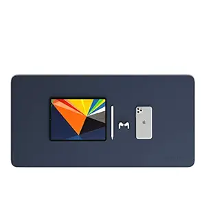 Scarters Mouse Pad, Desk Mat Extended for Work from Home/Office/Gaming | Vegan PU Leather | Anti-Skid, Anti-Slip, Reversible Splash-Proof – Deskspread ~ Navy Blue & Yellow