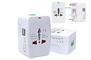 ESnipe Mart Worldwide Travel Adapter with Build in Dual USB Charger Ports with 125V 6A, 250V Protected Electrical Plug for Laptops, Cameras (White)