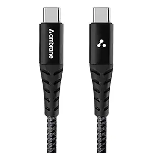 Ambrane Fast 100W Output Cable with Type-C to Type-C for Mobile, Laptop, Macbook & Table Charging, 480mbps Data Sync Speed, Braided Cable, 1.5m Length (ABCC-100, Black-Grey)