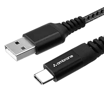Ambrane Unbreakable 60W / 3A Fast Charging 1.5m Braided Type C Cable for Smartphones, Tablets, Laptops & other Type C devices, PD Technology, 480Mbps Data Sync, Quick Charge 3.0 (RCT15A, Black)