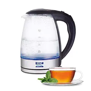 KENT 16052 Elegant Electric Glass Kettle 1.8L 2000 W | Blue LED Illumination | Borosilicate Glass Body | Boil Drying Protection | Used as Boiler | Milk | Tea | Water & Soup | 1 Year Warranty