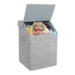 PrettyKrafts Laundry Square Shape Basket Bag/Foldable/Multipurpose/Carry Handles/Slanting Lid for Home, Cloth Storage,(Single) Jute Grey