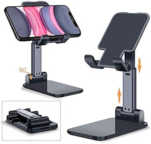 EN LIGNE Adjustable Cell Phone Stand, Foldable Portable Phone Stand Phone Holder for Desk, Desktop Tablet Stand Compatible with Mobile Phone/iPad/Tablet (Black)