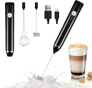 Zuvexa USB Rechargeable Electric Foam Maker - Handheld Milk Wand Mixer Frother for Hot Milk, Hand Blender Coffee, Egg Beater (Black)