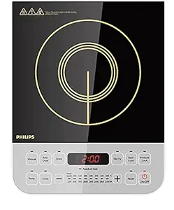 Philips Viva Collection HD4928/01 2100-Watt Induction Cooktop with Feather Touch Sensor and Crystal Glass Plate (Black)