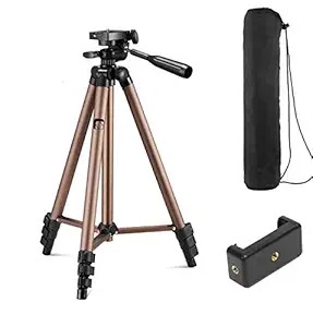 SYVO WT 3130 Aluminum Tripod (133CM), Universal Lightweight Tripod with Mobile Phone Holder Mount & Carry Bag for All Smart Phones, Gopro, Cameras - Brown