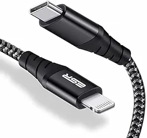 ESR USB C to Lightning Cable, 10 ft (3 m), MFi-Certified, Braided Nylon Power Delivery Fast Charging for iPhone 14/14 Plus/14 Pro/14 Pro Max, iPhone 13/12/11/X/8 Series, Use with Type-C Chargers, Black