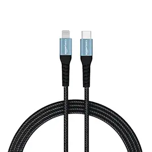 AmazonBasics USB C to Lightning Aluminum with Nylon Braided MFi Certified Charging Cable (Grey, 1.2 meter)