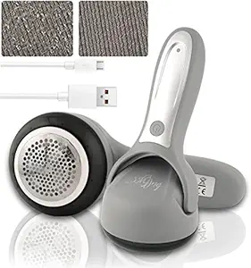 Bulfyss USB Rechargeable Lint Remover Fabric Shaver Pet Hair Remover, Effectively and Quickly Remove Fuzz for Clothes, Sweater, Couch, Sofa, Blanket, Curtain, Wool, Cashmere (Grey, 1 Year Warranty)