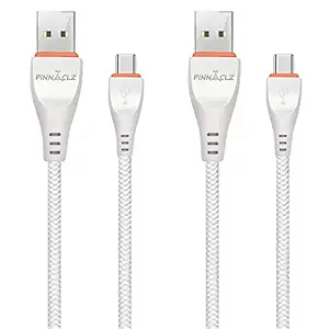 Pinnaclz Original Combo of 2 USB Type C Fast Charging Cable, USB C Data Cable for Charging and Data Transfer Smart Phones White 1.2 Meter Made in India (Pack of 2)