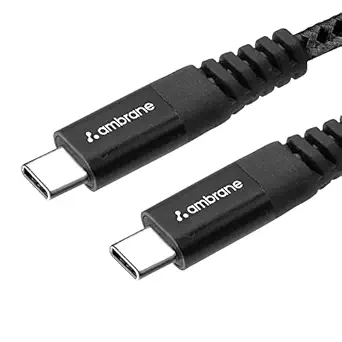 Ambrane Unbreakable 60W / 3A Fast Charging 1.5m Braided Type C to Type C Cable for Smartphones, Tablets, Laptops & Other Type C Devices, PD Technology, 480Mbps Data Sync (RCTT15, Black)