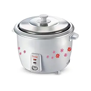 Prestige PRWO 1.8-2 700-Watts Delight Electric Rice Cooker with 2 Aluminium Cooking Pans - 1.8 Liters, White