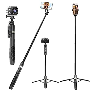 WeCool S5 Long Selfie Stick, with Large Reinforced Tripod Stand up to 61 Inch / 156 Cms, Ultra Long Multi Function Bluetooth Selfie Stick with 1/4 Screw Compatible with Gopro, Camera, and Ring Light