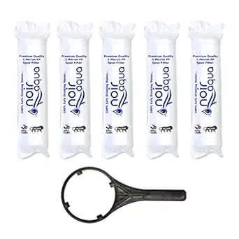 Noir Aqua - 5pcs PP Spun Filter + 1 Spanner | for All Types of RO Water purifiers (5 Piece, White, 10 Inch, 5 Micron) - RO Spun Filter Cartridge Sponge Replacement Water Filter Candle