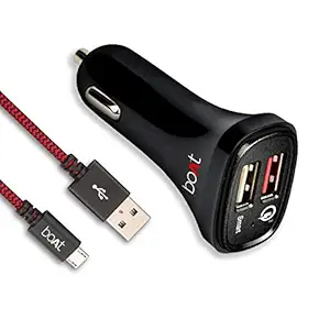 boAt Dual Port Rapid Car Charger (Qualcomm Certified) with Quick Charge 3.0 + Free Micro USB Cable - (Black)