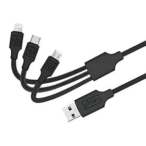pTron Solero 331 3.4Amps Multifunction Fast Charging Cable, 3-in-1 USB Cable Micro USB/Type-C/iOS, Made in India, Durable & Strong & Tangle-free 118cm in Length (Black)