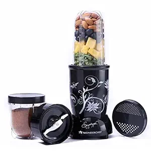 Wonderchef Nutri-blend Mixer, Grinder & Blender | Powerful 400W 22000 RPM motor | Stainless steel Blades | 2 unbreakable jars | 2 Years warranty | Online recipe book by Chef Sanjeev Kapoor | Black