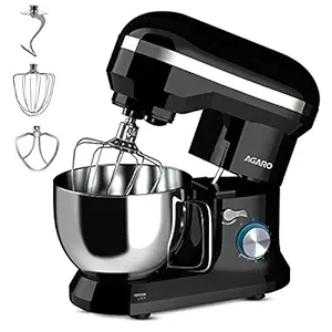 AGARO Royal Stand 1000W Mixer with 5L SS Bowl and 8 Speed Setting, Includes Whisking Cone, Mixing Beater & Dough Hook, and Splash Guard, 2 Years Warranty, (Black), Medium (33554)