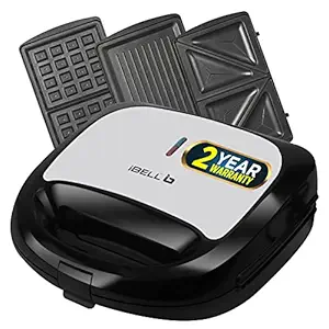 iBELL SM1301 3-in-1 Sandwich Maker with Detachable Plates for Toast / Waffle / Grill , 750 Watt (Black)