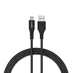 Amazon Basics USB A to Lightning PVC Molded Nylon MFi Certified Charging Cable (Black, 1.2 meter)