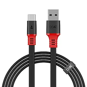 boAt Type C A750 Stress Resistant, Tangle-free, Sturdy Flat Cable with 6.5A Fast Charging & 480Mbps Data Transmission, 10000+ Bends Lifespan and Extended 1.5m Length(Rebellious Black)