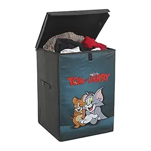 Tom & Jerry Folding Laundry Basket for Clothes with Lid & Handle, Toys Organiser, 75 Litre, Green