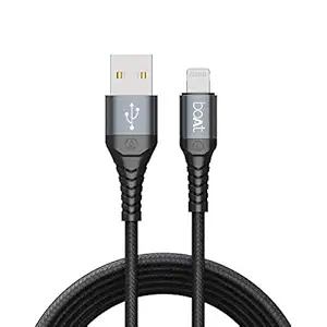 boAt LTG 550v3 Lightning Apple MFi Certified Cable with Spaceship Grade Aluminium Housing,Stress Resistance, Rapid 2.4A Charging & 480mbps Data Sync, 1m Length & 10000+ Bends Lifespan(Mercurial Black)