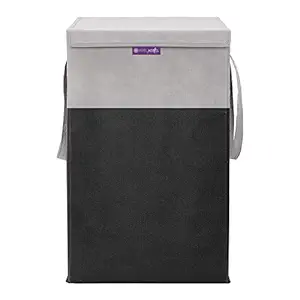 PrettyKrafts Laundry Basket for clothes with Lid & Handles, Toys Organiser, 75 Ltr Black & Grey