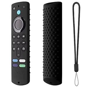 Dealfreez Case Compatible with Fire TV Stick 3rd Gen 2021 Full Wrap Silicone Remote Cover Anti-Lost with Loop (D-Black)