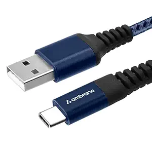 Ambrane Unbreakable 3A Fast Charging Braided Type C Cable 1.5 Meter (RCT15, Blue) Supports QC 2.0/3.0 Charging