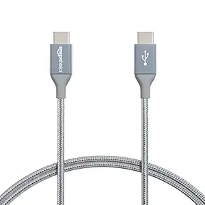 AmazonBasics Double Braided Nylon USB Type-C to Type-C 2.0 Cable Smartphone (Dark Grey, 3 feet)