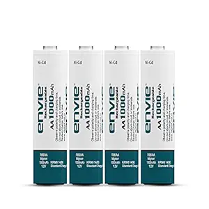 ENVIE® (AA10004PLNi-CD) AA Rechargeable Batteries, Low Self Discharge, AA 1000mAh Ni-CD (Pack of 4)