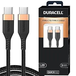 Duracell Type C To Type C 5A (100W) Braided Sync & Fast Charging Cable, 3.9 Feet (1.2M). USB C to C Cable, Supports PD & QC 3.0 Charging, 5 GBPS Data Transmission – Black
