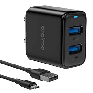 USB Charger, Oraimo Elite Dual Port 5V/2.4A Wall Charger, USB Wall Charger Adapter for iPhone 11/Xs/XS Max/XR/X/8/7/6/Plus, iPad Pro/Air 2/Mini 3/Mini 4, Samsung S4/S5, and More