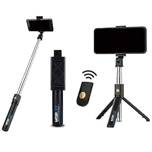 Mobilife Bluetooth Extendable Selfie Stick with Tripod Stand and Wireless Remote,3-in-1 Multifunctional Selfie Stick Tripod for iPhone Samsung Mi Realme Oppo Vivo Google More,Black