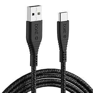 boAt Type C A325 Tangle-free, Sturdy Type C Cable with 3A Rapid Charging & 480mbps Data Transmission(Black)