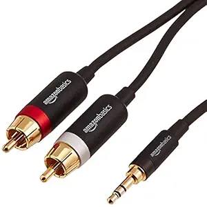 AmazonBasics 3.5mm to 2-Male RCA Adapter Cable For Tablet, Smartphone (Black, 15 feet)