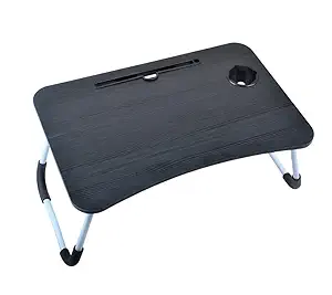 MemeHo® Smart Standard Multi-Purpose Laptop Table with Dock Stand/Study Table/Bed Table/Foldable and Portable/Ergonomic & Rounded Edges/Non-Slip Legs/Engineered Wood with Cup Holder (Black)