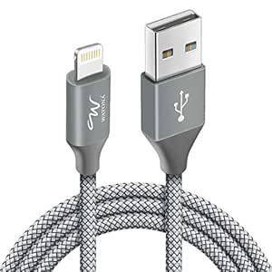 Wayona Nylon Braided USB to Lightning Fast Charging and Data Sync Cable Compatible for iPhone 13, 12,11, X, 8, 7, 6, 5, iPad Air, Pro, Mini (3 FT Pack of 1, Grey)